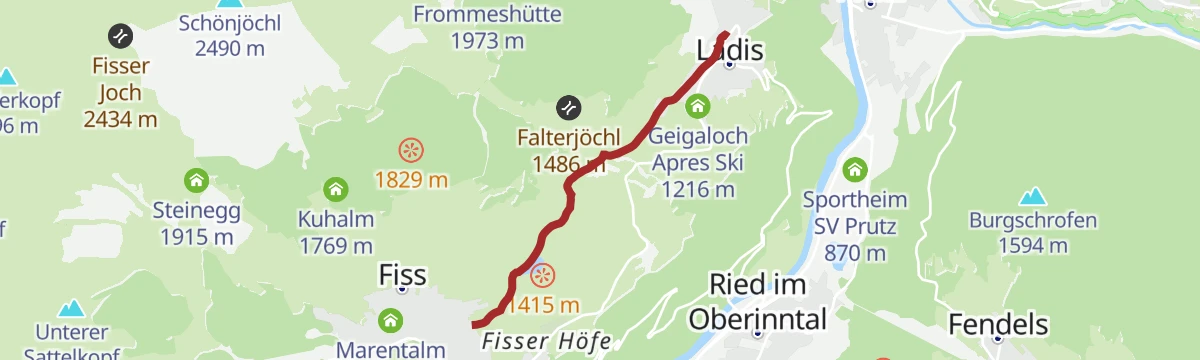 Route map: Ladis über Wolfsee nach Fiss